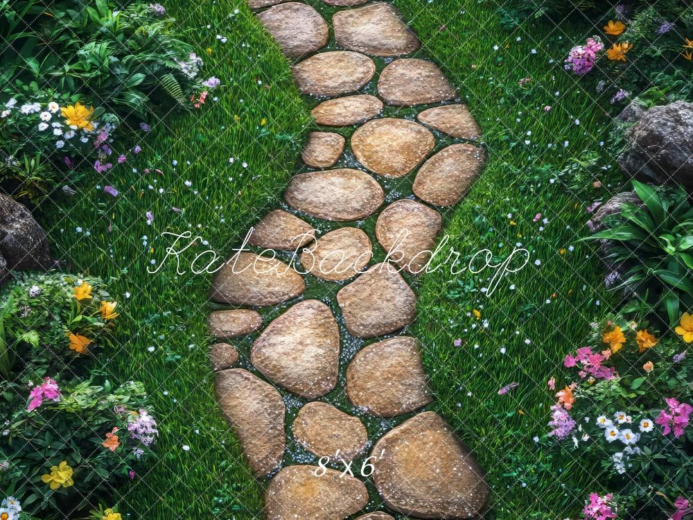 Fondo de jardín de camino de piedra de primavera diseñado por Mini MakeBelieve