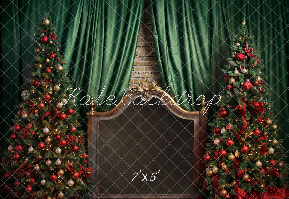 Kate Christmas Brown Headboard Green Curtain Backdrop Designed by Emetselch