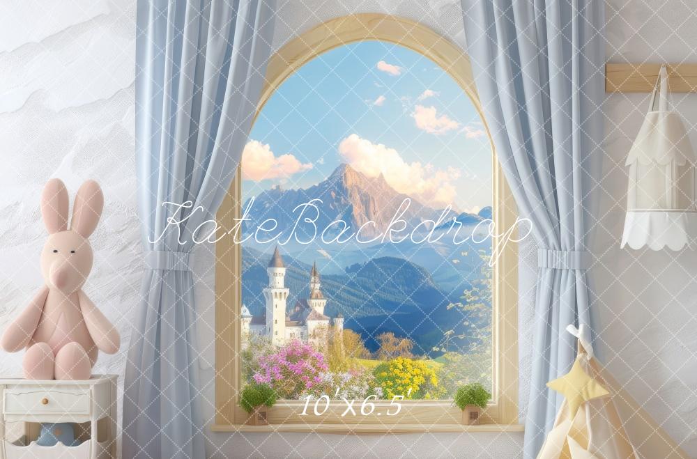 Kate Fantasy Castle Mountain Window Backdrop Designed by Lidia Redekopp