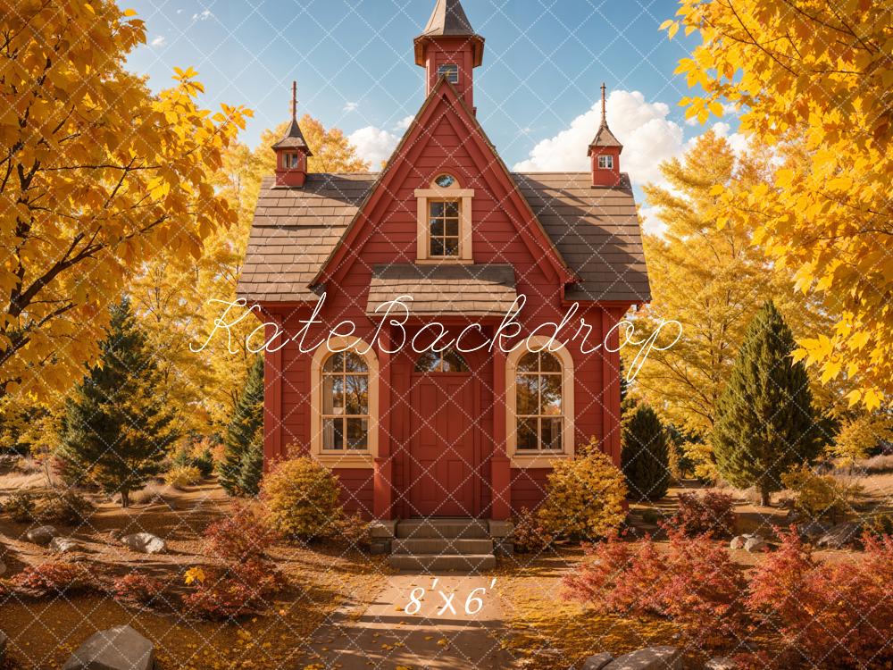 Back to School Fall Forest Retro Red House Foto Achtergrond Designed by Emetselch