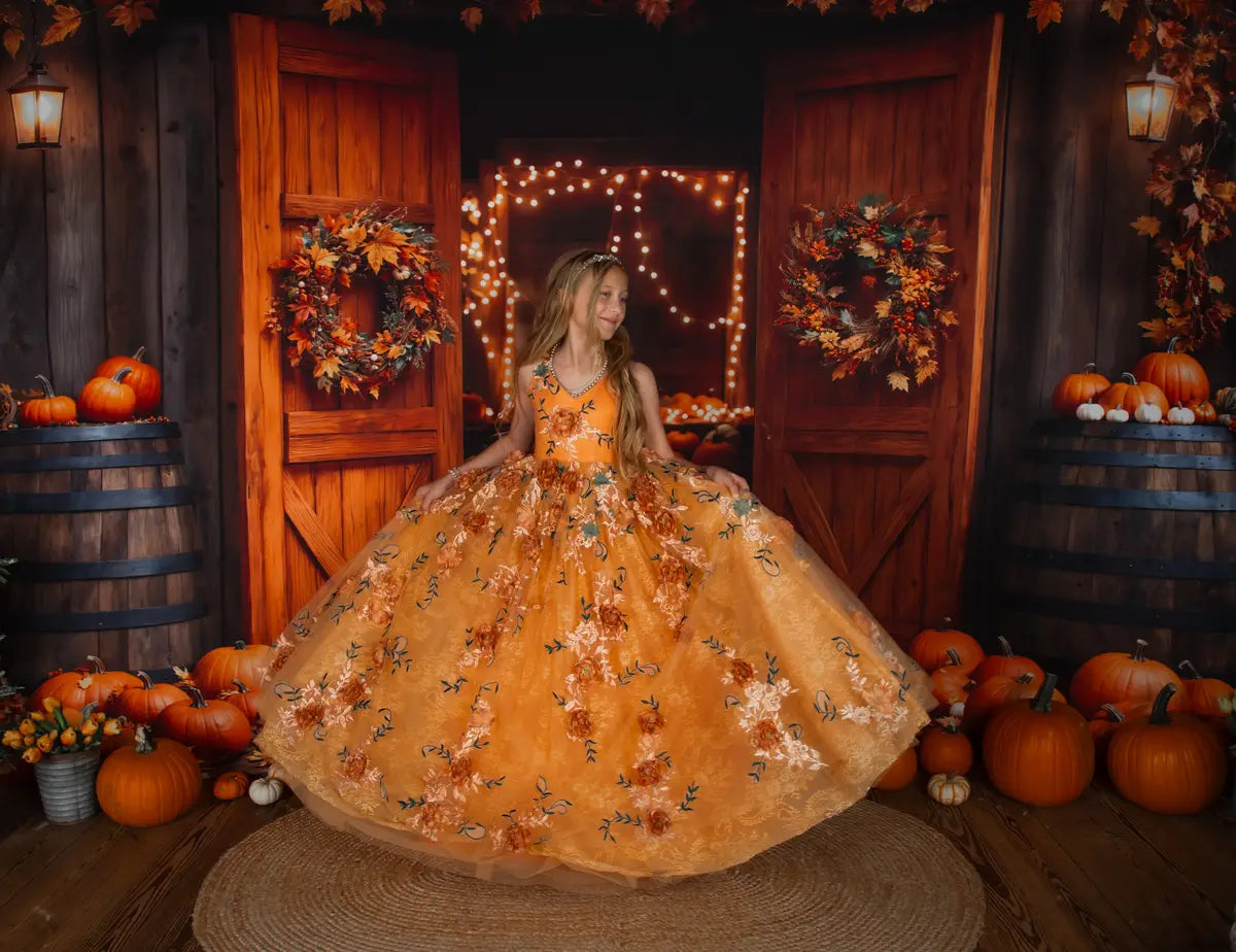 Kate Fall Barn Wooden Door Pumpkins Backdrop Designed by Emetselch