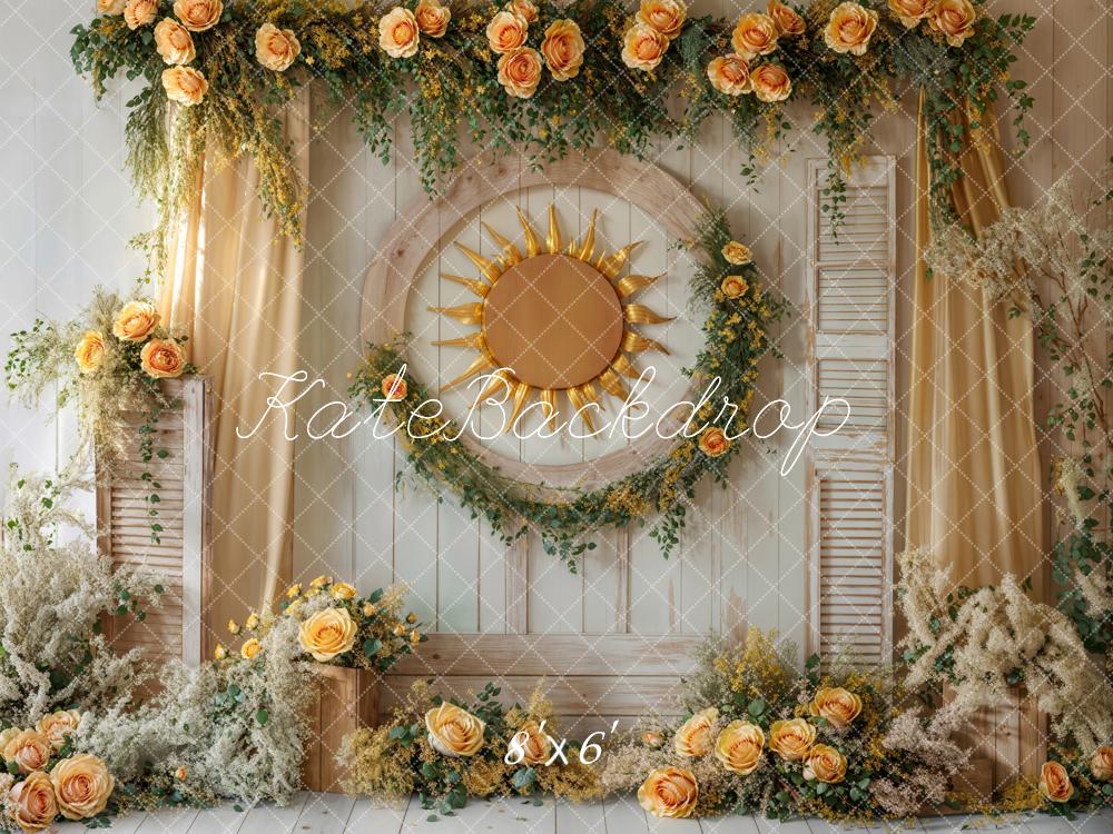 Kate Spring Floral Sun Wreath Rustic Backdrop Designed by Emetselch