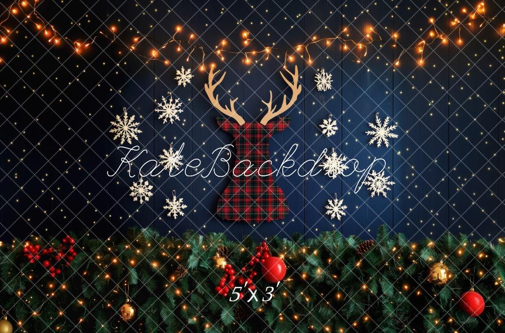 Kate Christmas Reindeer Snowflake Lights Backdrop Designed by Patty Roberts