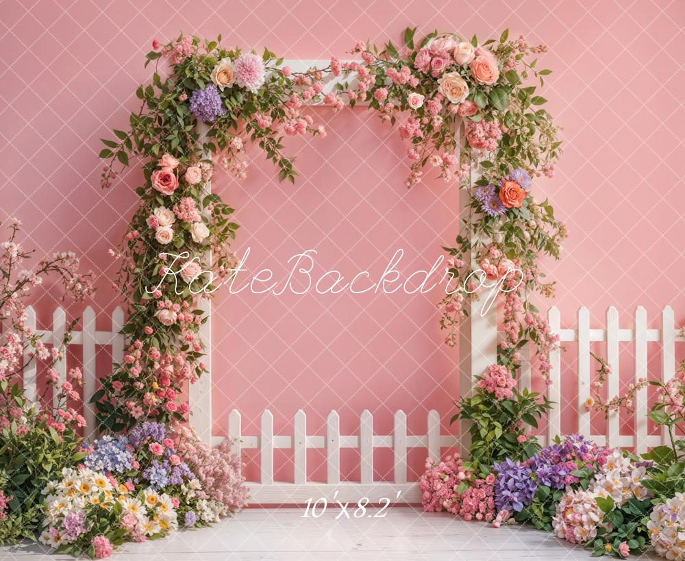 Kate Spring Flower Arch Fence Pink Backdrop Designed by Emetselch