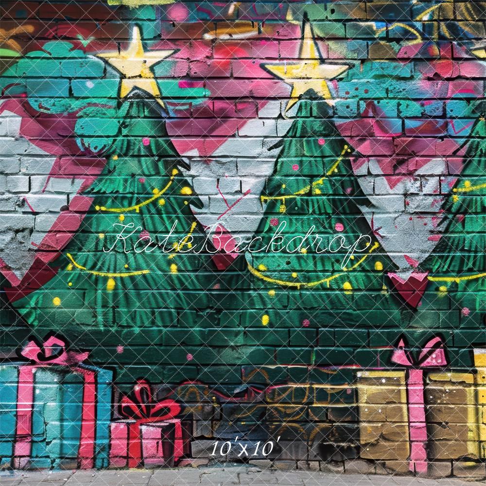 Kerst Graffiti Baksteen Muur Foto Achtergrond Designed by Mini MakeBelieve