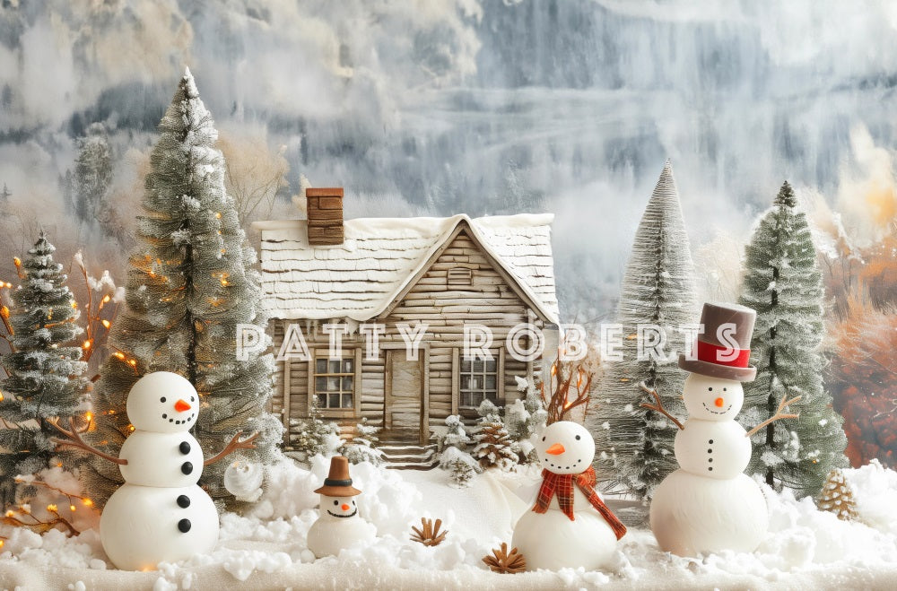 Kate Winter Dreamy Forest Christmas Snowman Wooden House Backdrop Designed by Patty Robert