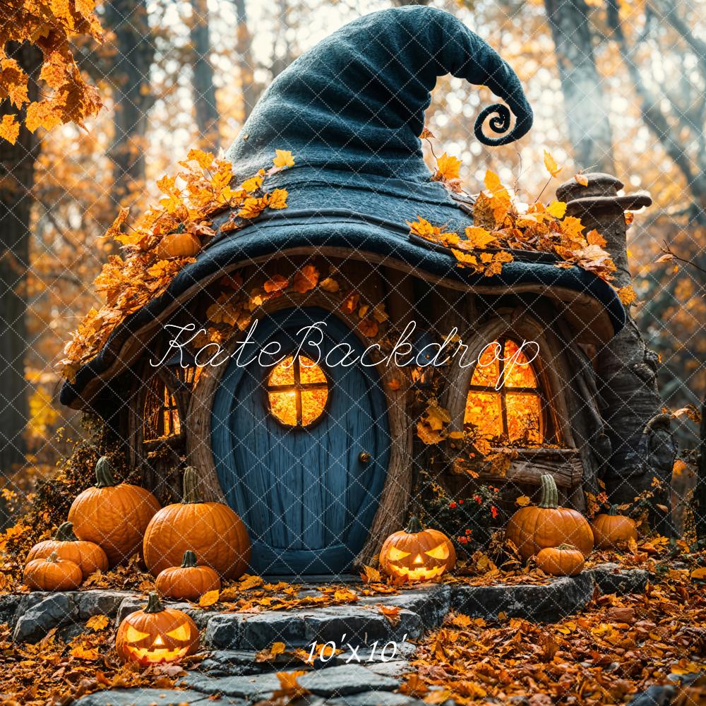 Halloween Pompoen Heksenhoed Cottage Foto Achtergrond Designed by Emetselch