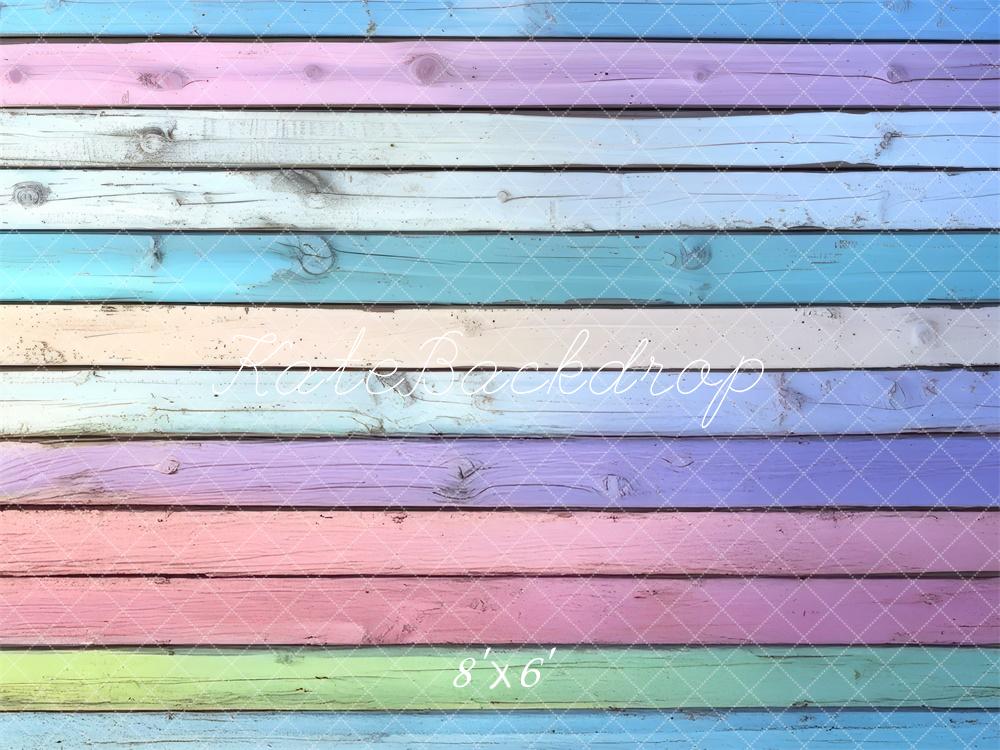 Kate Colorful Pastel Wooden Plank Floor Backdrop Designed by Mini MakeBelieve