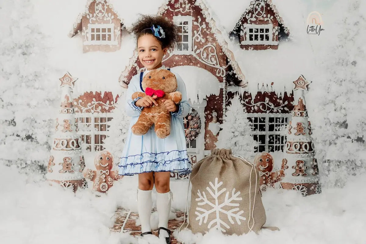 Kate Winter Christmas Gingerbread House Baking Cookies Backdrop Designed by Ashley Paul