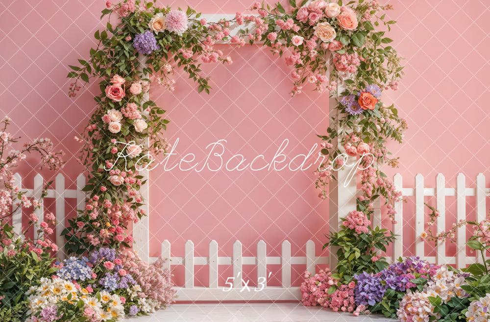 Kate Spring Flower Arch Fence Pink Backdrop Designed by Emetselch