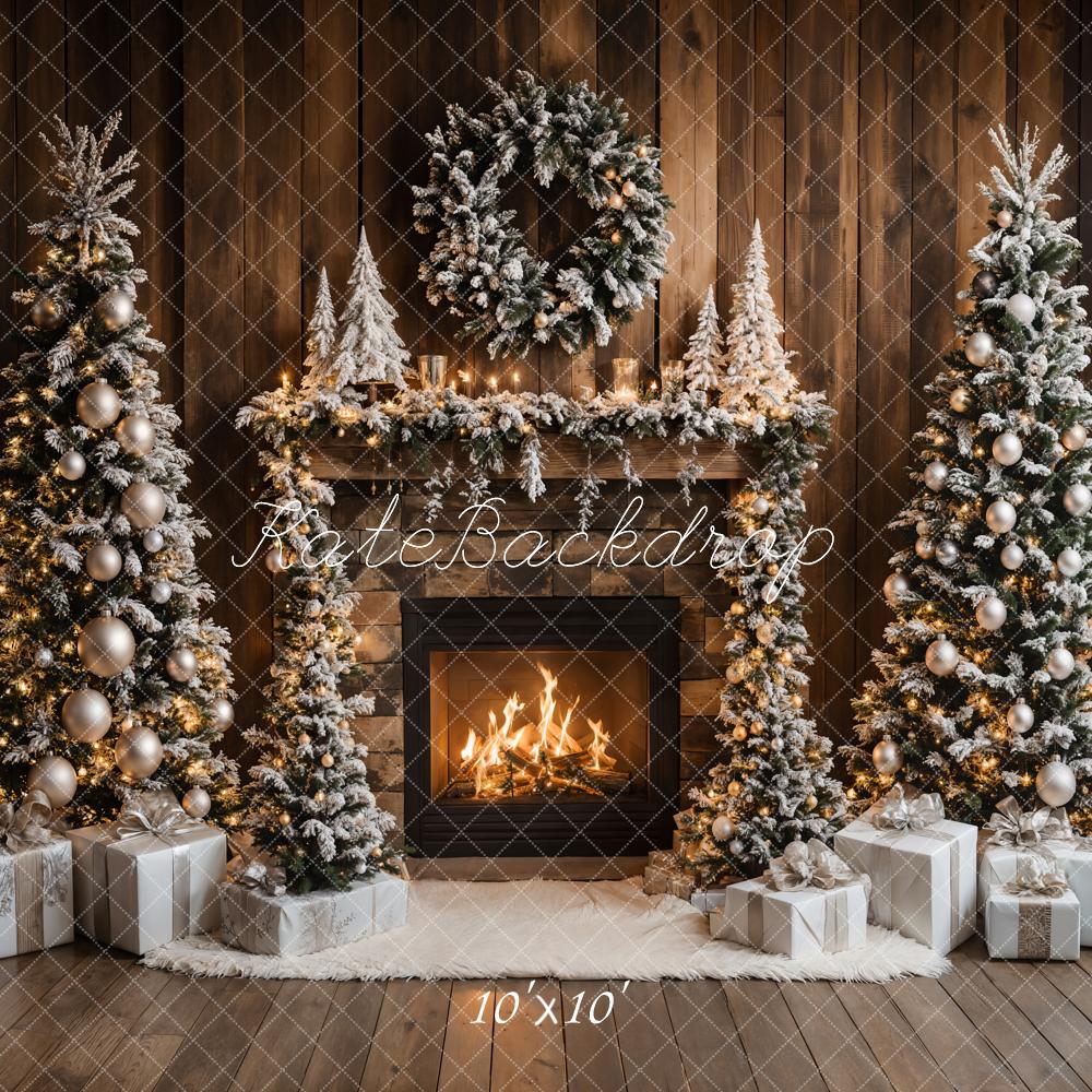 Christmas Tree Fireplace Wood Wall Foto Achtergrond Designed by Emetselch