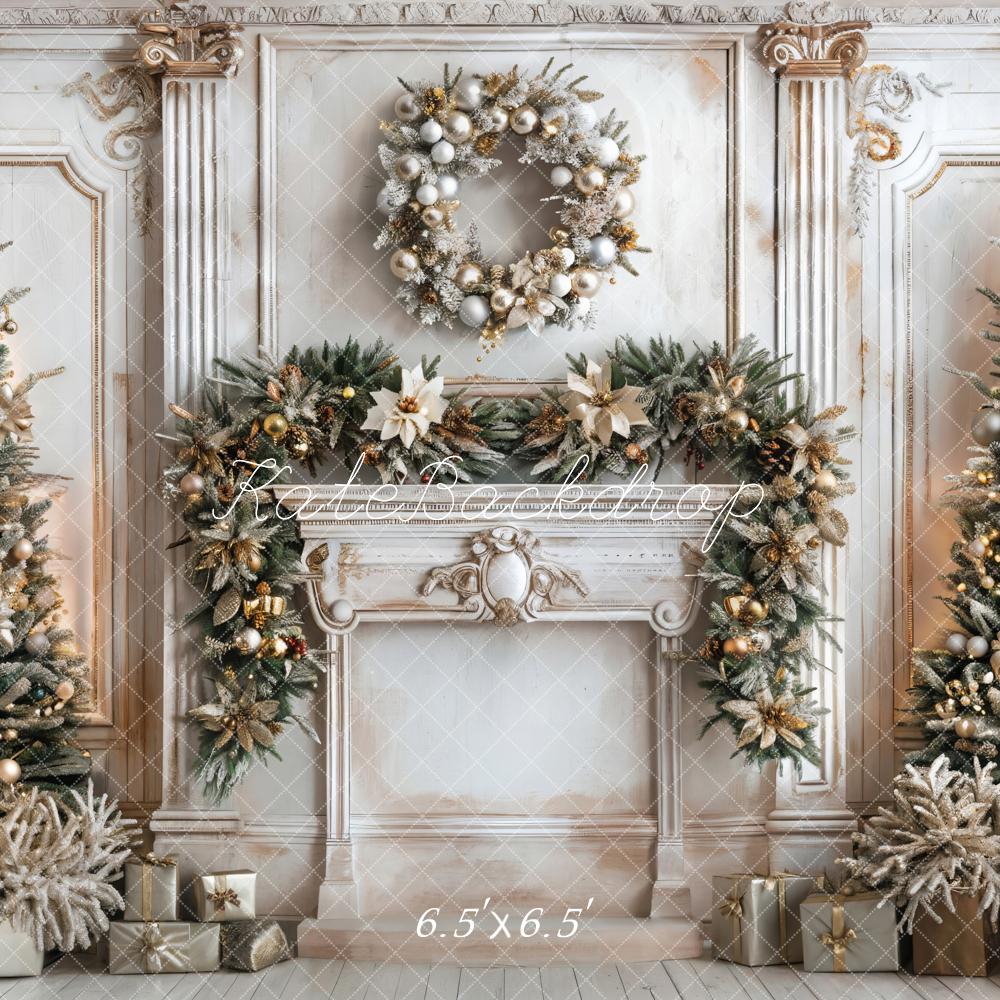 Kate Christmas White Marble Retro Fireplace Backdrop Designed by Emetselch