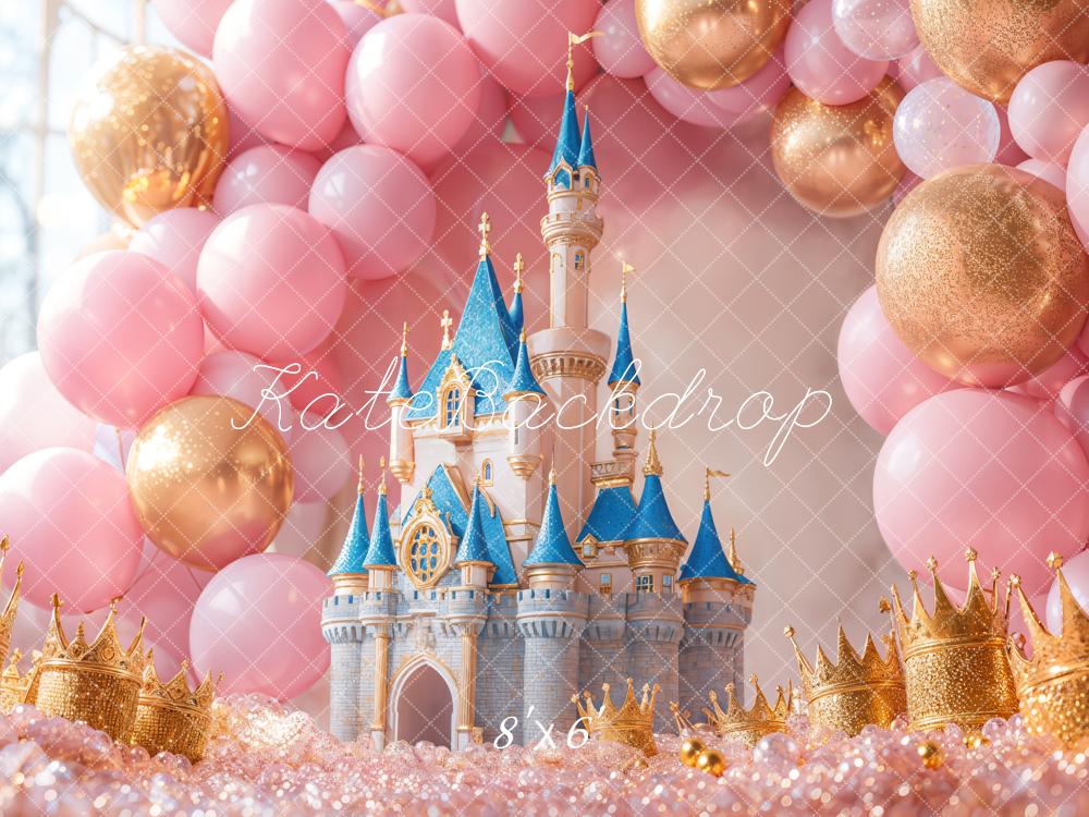 Kate Birthday Castle Pink Balloons Crowns Backdrop Designed by Emetselch