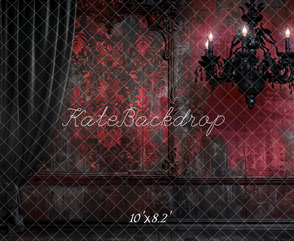 Kate Halloween Dark Black Curtains Red Retro Wall Backdrop Designed by Emetselch