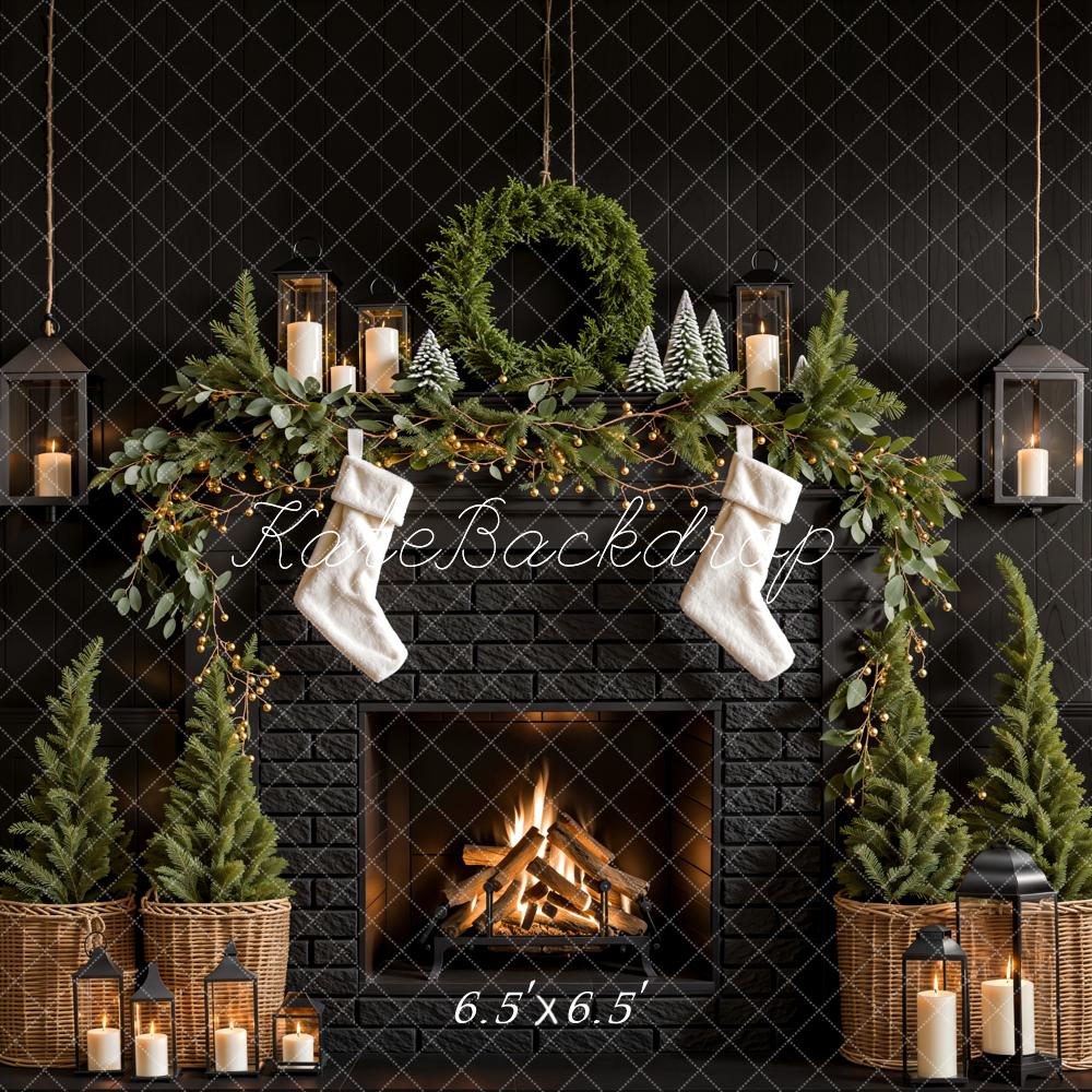 Kate Christmas Tree Fireplace Black Wall Backdrop Designed by Emetselch