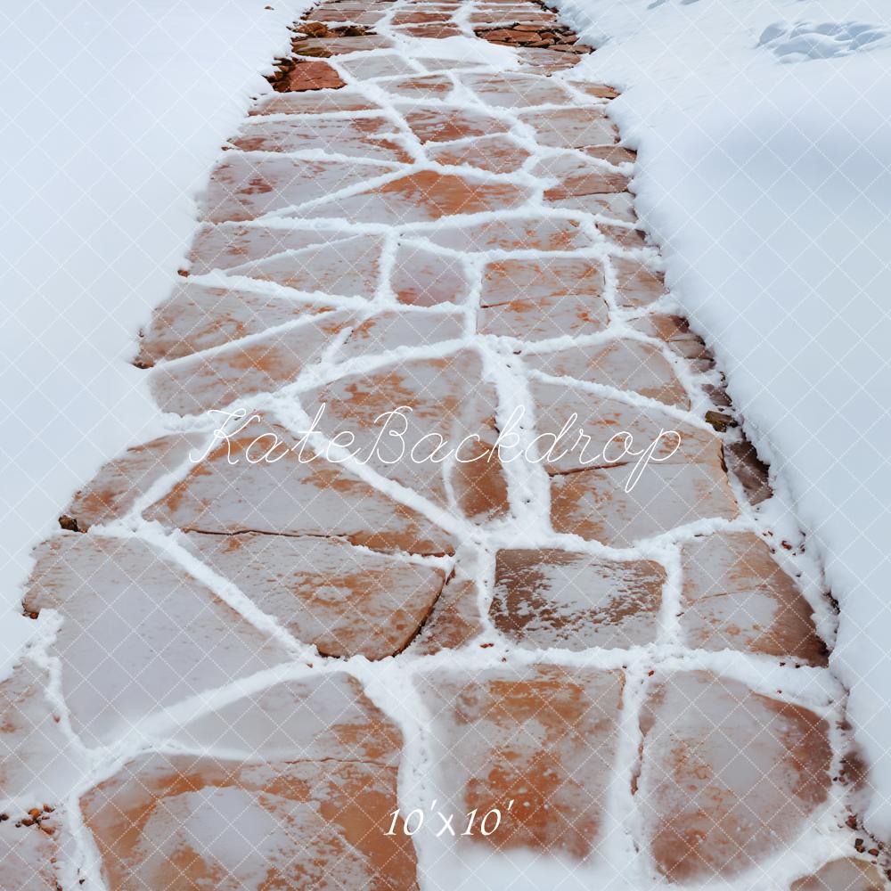 Kate White Snow Brown Stone Road Floor Backdrop Designed by Emetselch