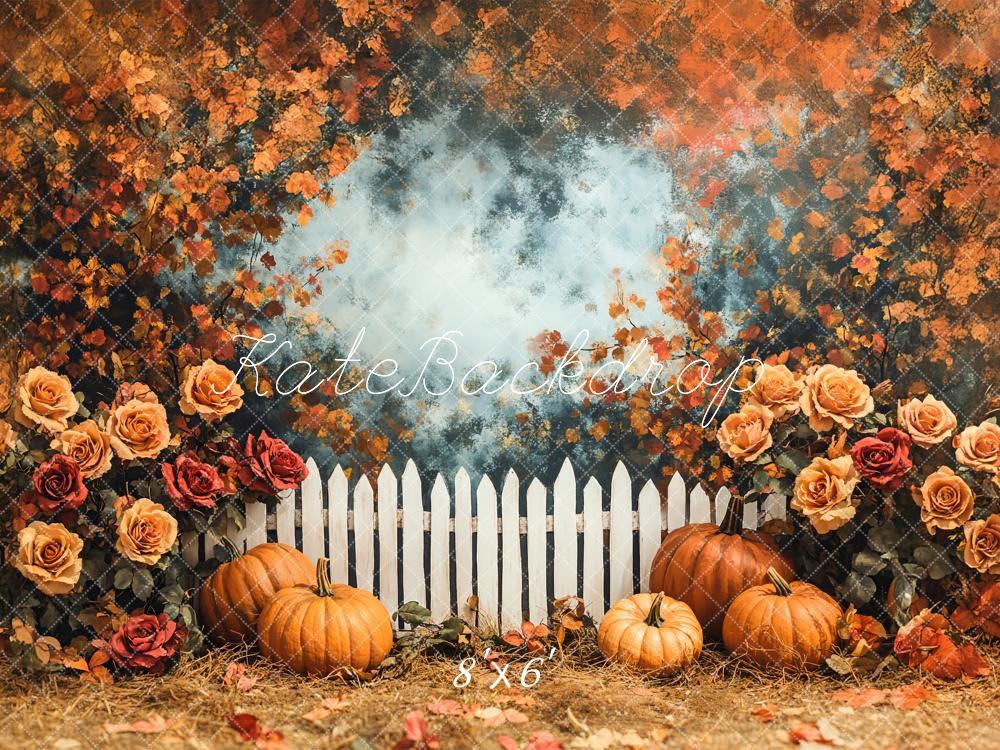 Fall Pumpkin Rose Garden Fence Foto Achtergrond Designed by Emetselch