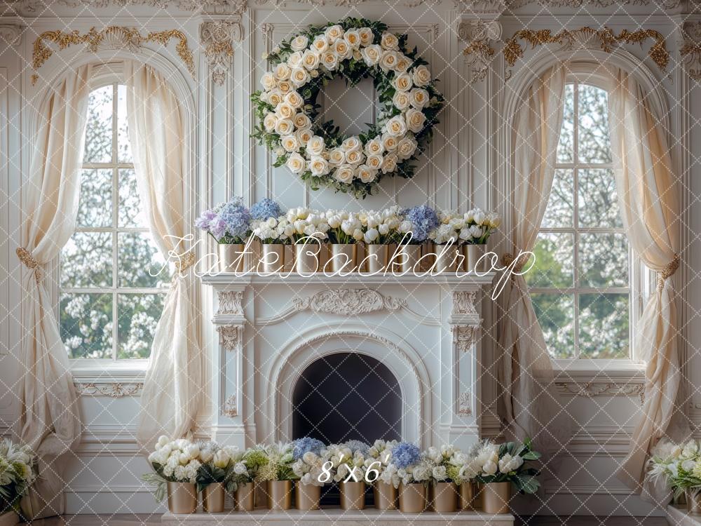 Kate Spring Floral Wreath Fireplace Window Backdrop Designed by Mini MakeBelieve