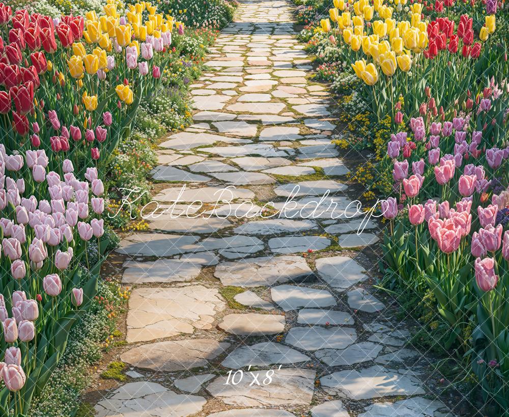 Kate Spring Tulip Garden Path Floor Backdrop Designed by Emetselch