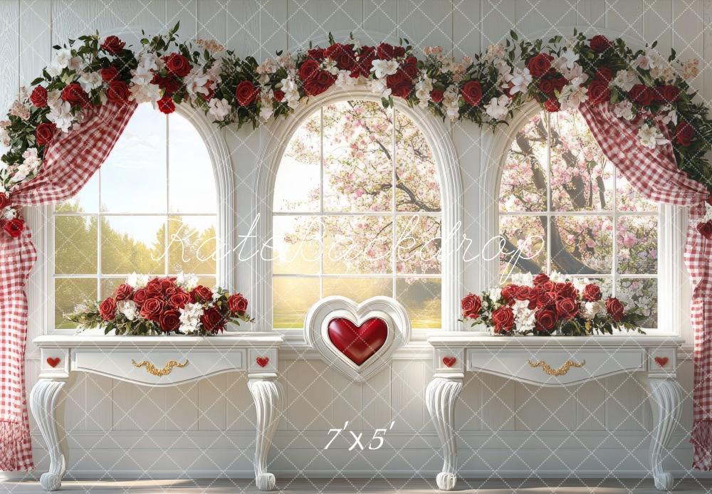 Kate Valentine Floral Arched Window Heart Backdrop Designed by Mini MakeBelieve