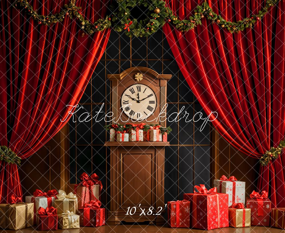 Cortinas Rojas de Reloj Retro de Navidad Diseñado por Emetselch