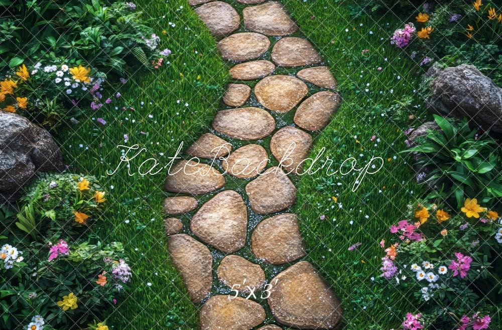 Fondo de jardín de camino de piedra de primavera diseñado por Mini MakeBelieve