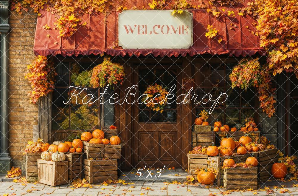 Tienda de Calabazas de Otoño Fondo de Hojas de Arce Diseñado por Emetselch