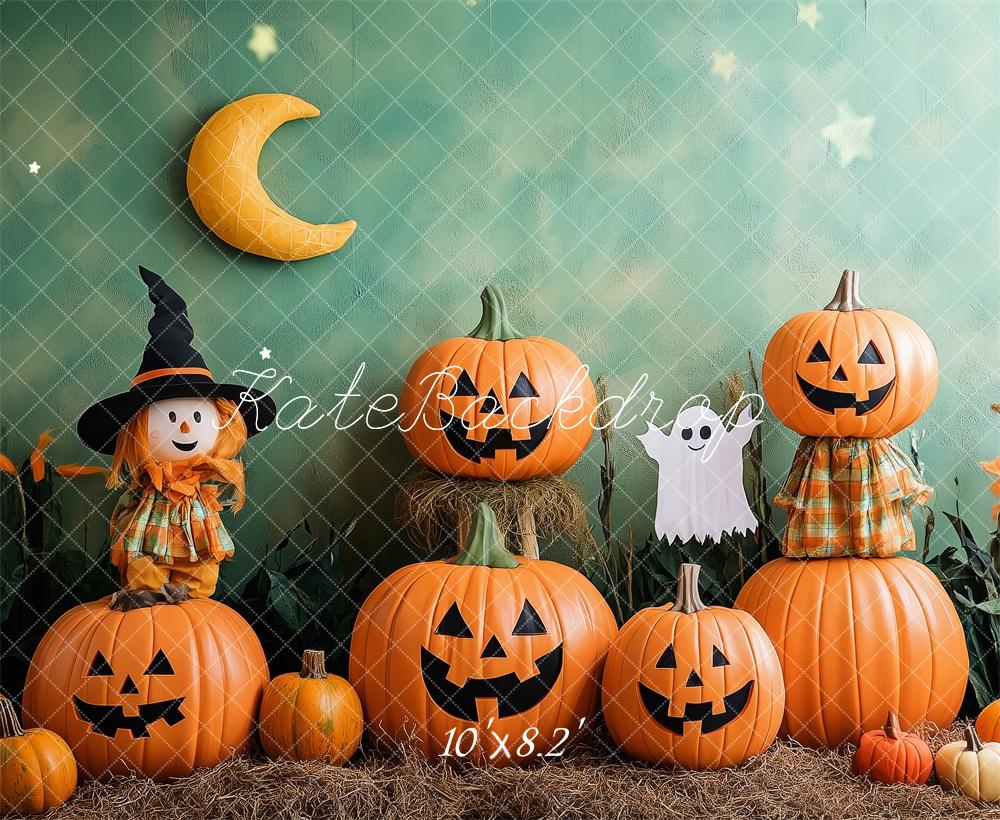 Fondo de Halloween Calabazas Espantapájaros Bruja Diseñado por Patty Roberts