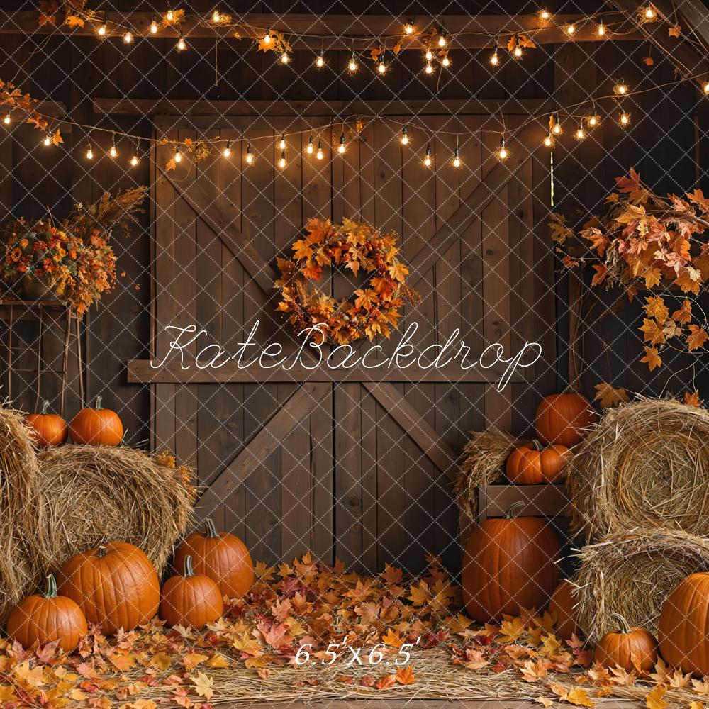 Kate Fall Barn Door Hay Bale Backdrop Designed by Emetselch