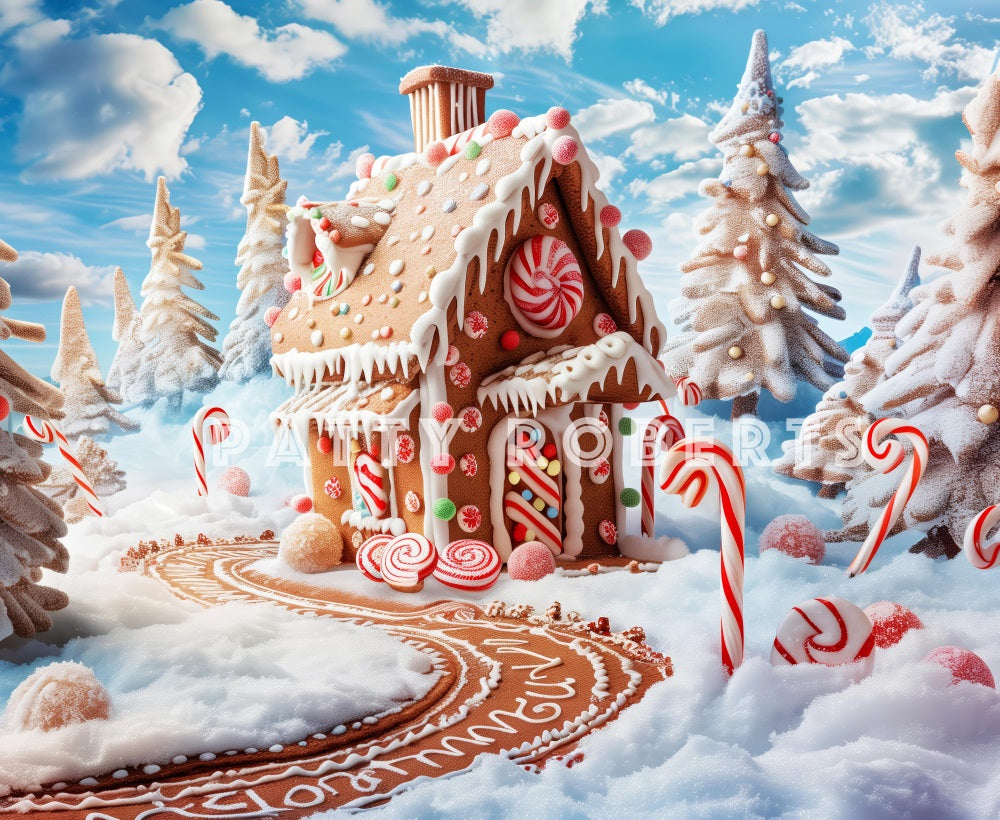 Fondo de pueblo de jengibre del árbol de Navidad de Candy Canes Diseñado por Patty Robert