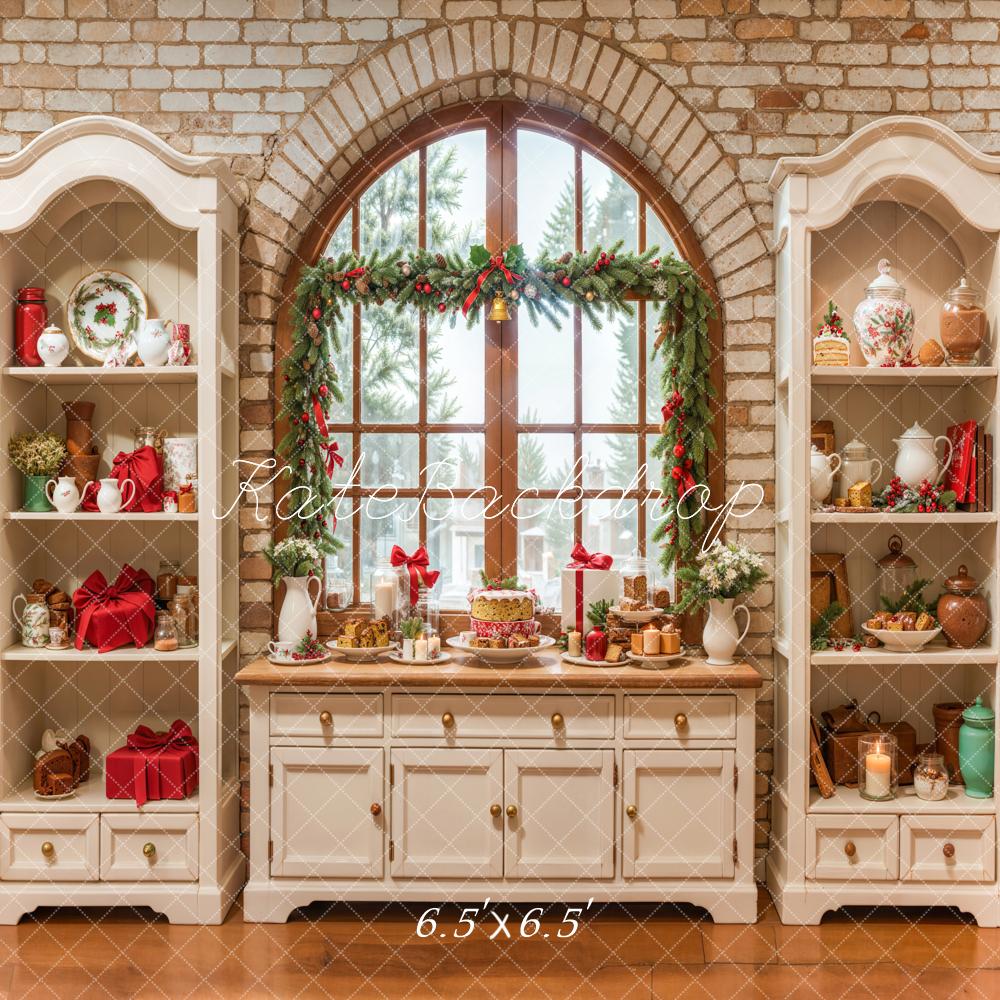 Kate Christmas Cream Vintage Brick Kitchen Backdrop Designed by Emetselch