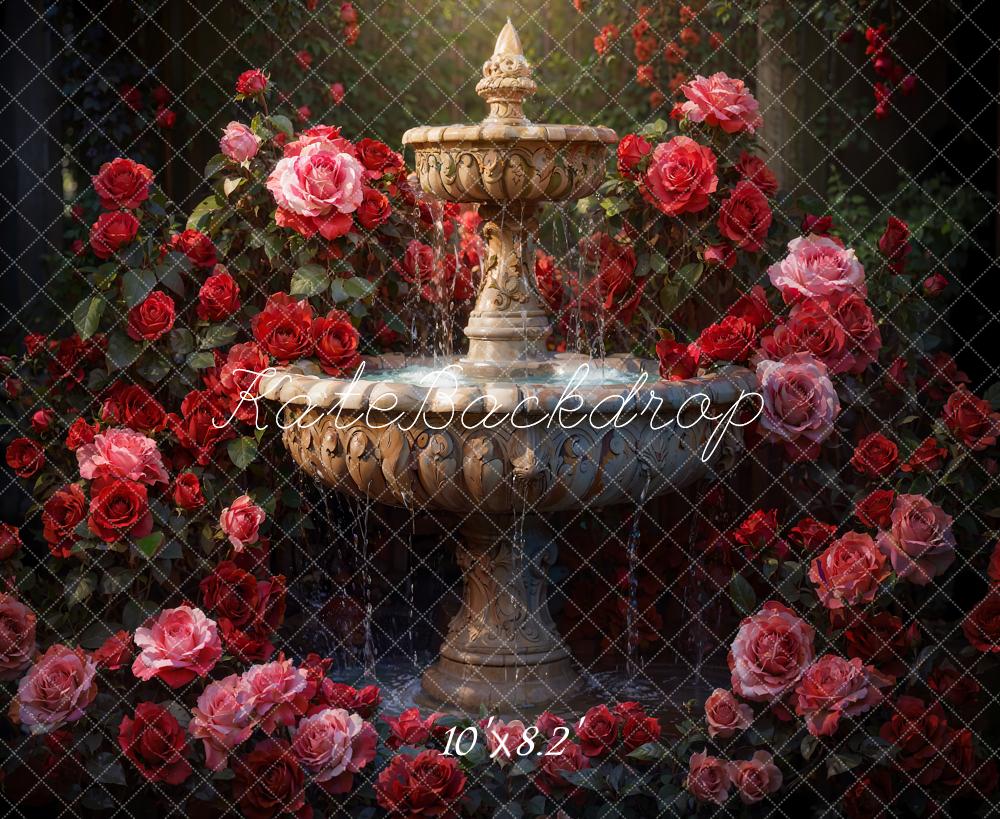 Kate Valentine's Day Fountain Roses Garden Backdrop Designed by Emetselch