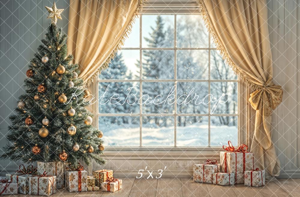 Kate Christmas Tree Window Curtains Gifts Backdrop Designed by Emetselch