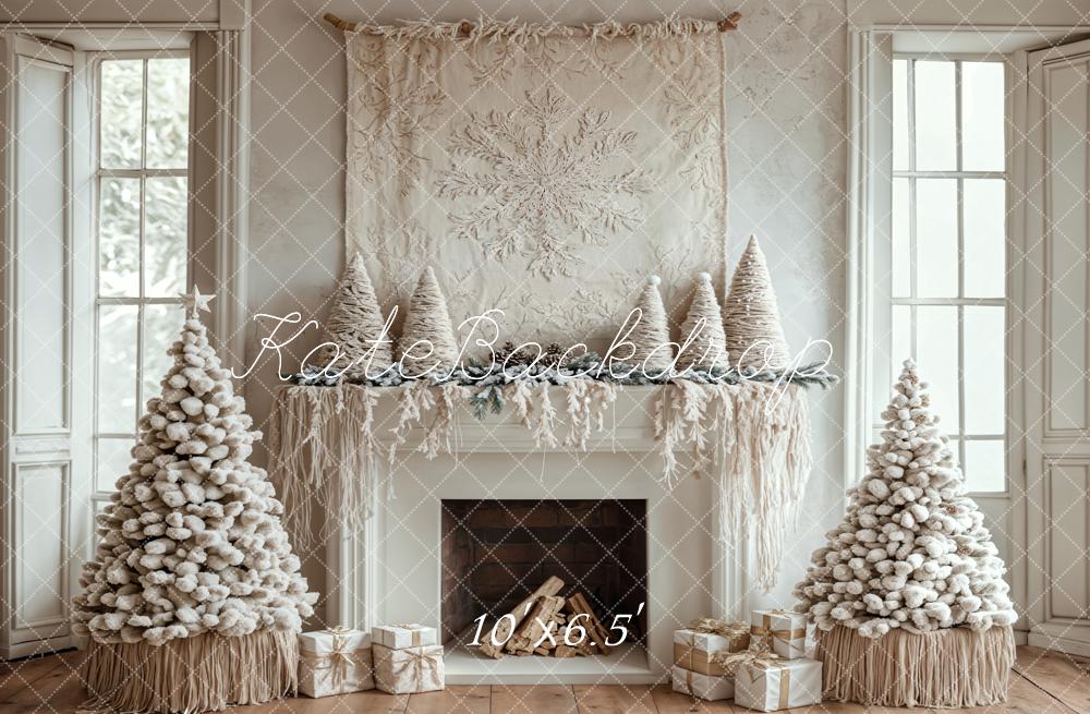 Kate Christmas Tree White Boho Fireplace Backdrop Designed by Emetselch