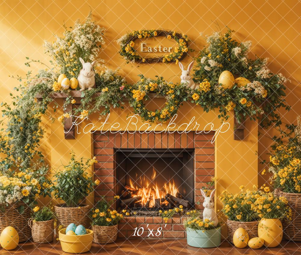 Kate Easter Floral Yellow Fireplace Eggs Backdrop Designed by Emetselch