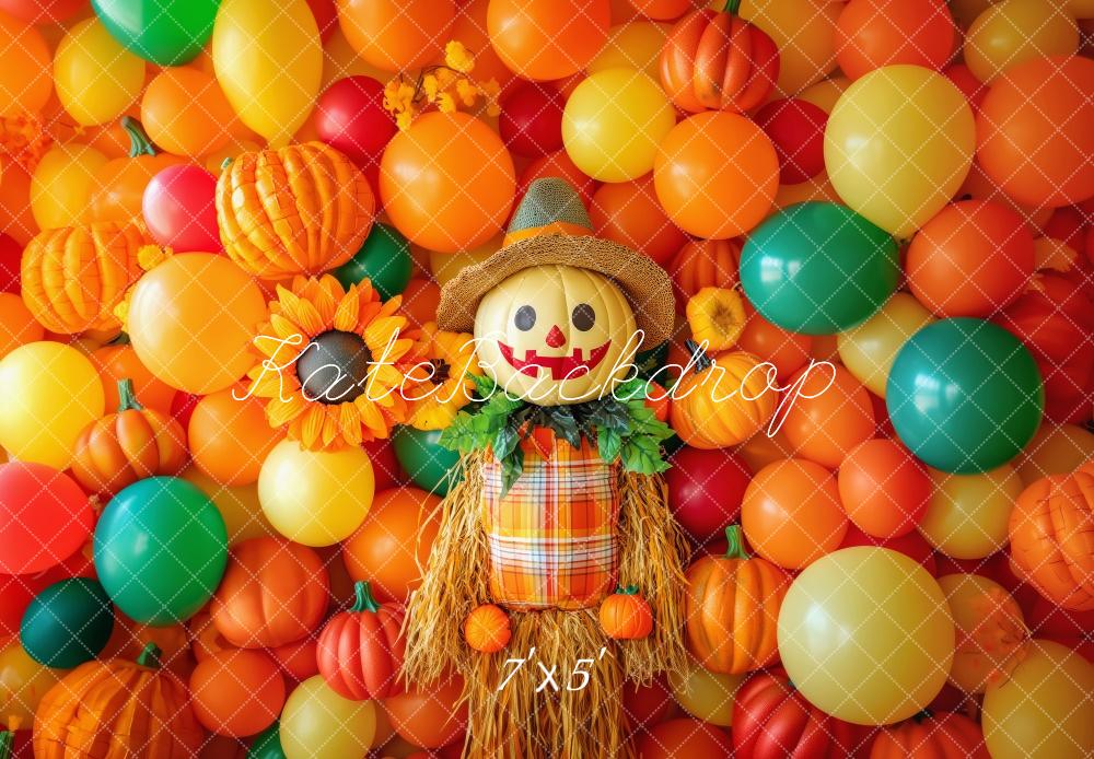 Kate Halloween Scarecrow Balloon Pumpkin Backdrop Designed by Patty Roberts