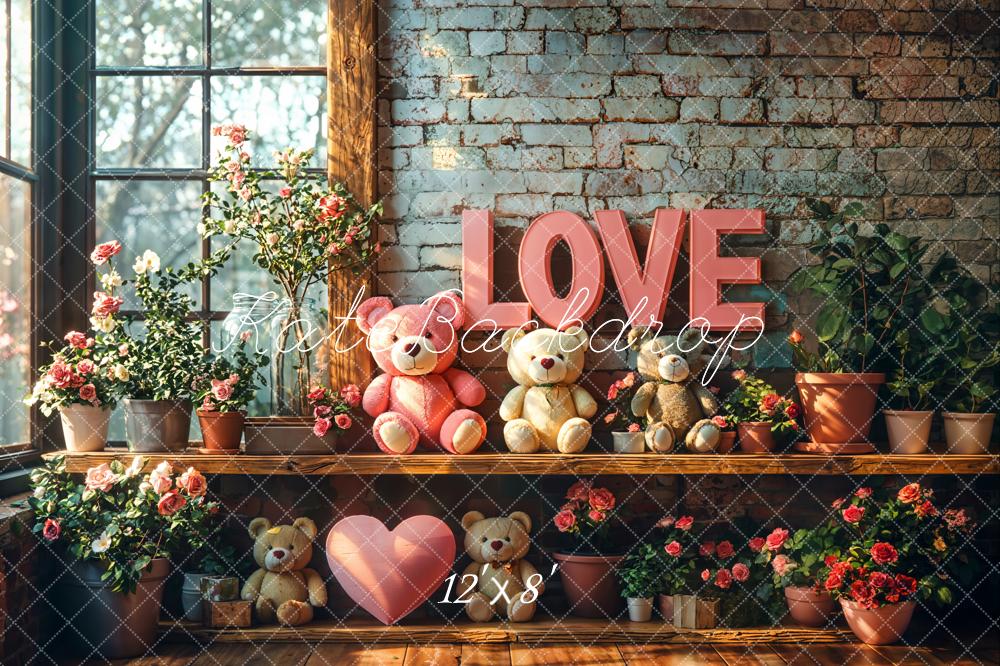 Kate Valentine Love Teddy Bear Floral Backdrop Designed by Emetselch