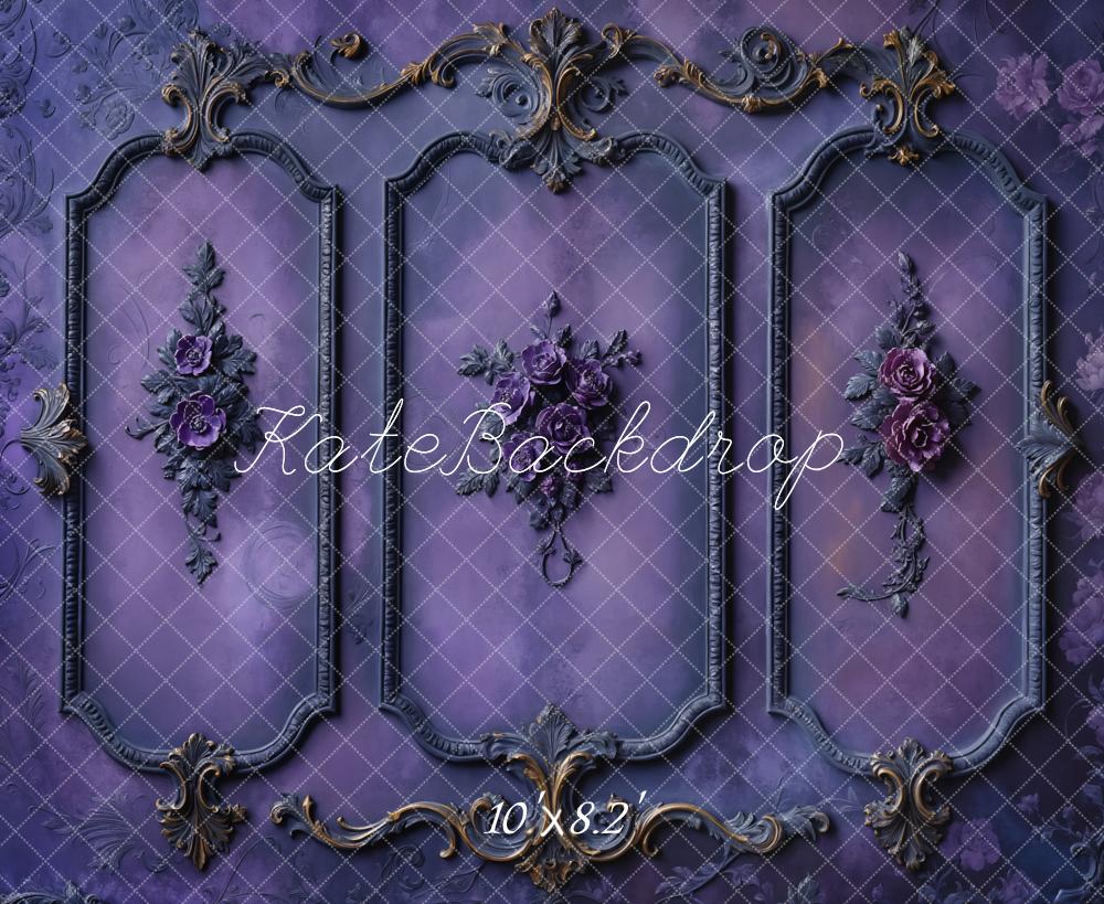 Fondo de pared retro de flores moradas de Halloween diseñado por Chain Photography