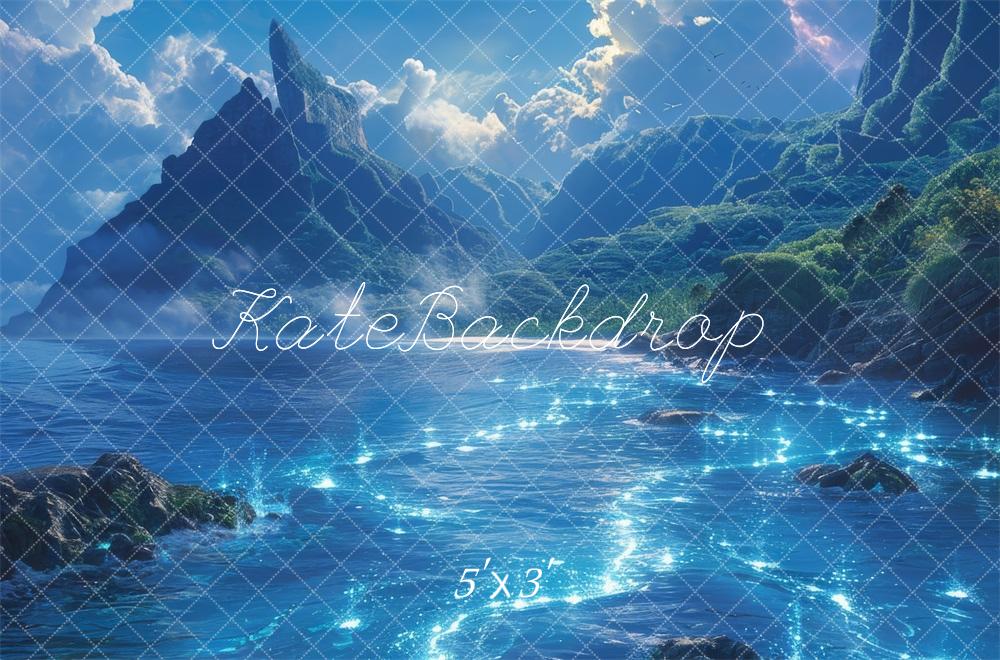 Kate Glowing Blue Sea Mountain Backdrop Designed by Megan Leigh Photography