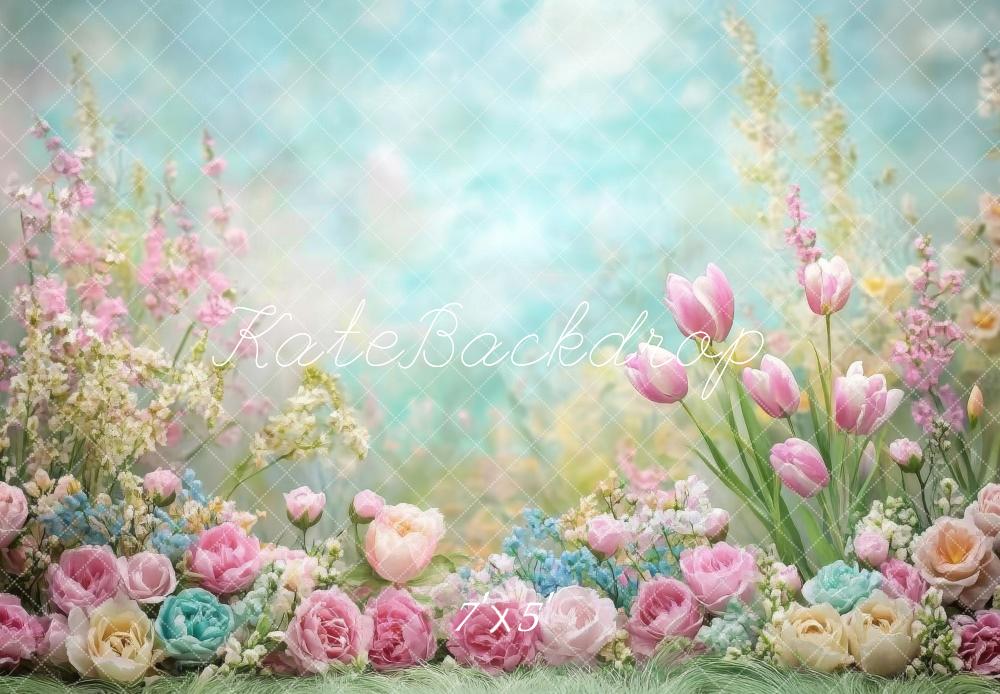 Kate Spring Floral Pastel Tulips Garden Backdrop Designed by Emetselch