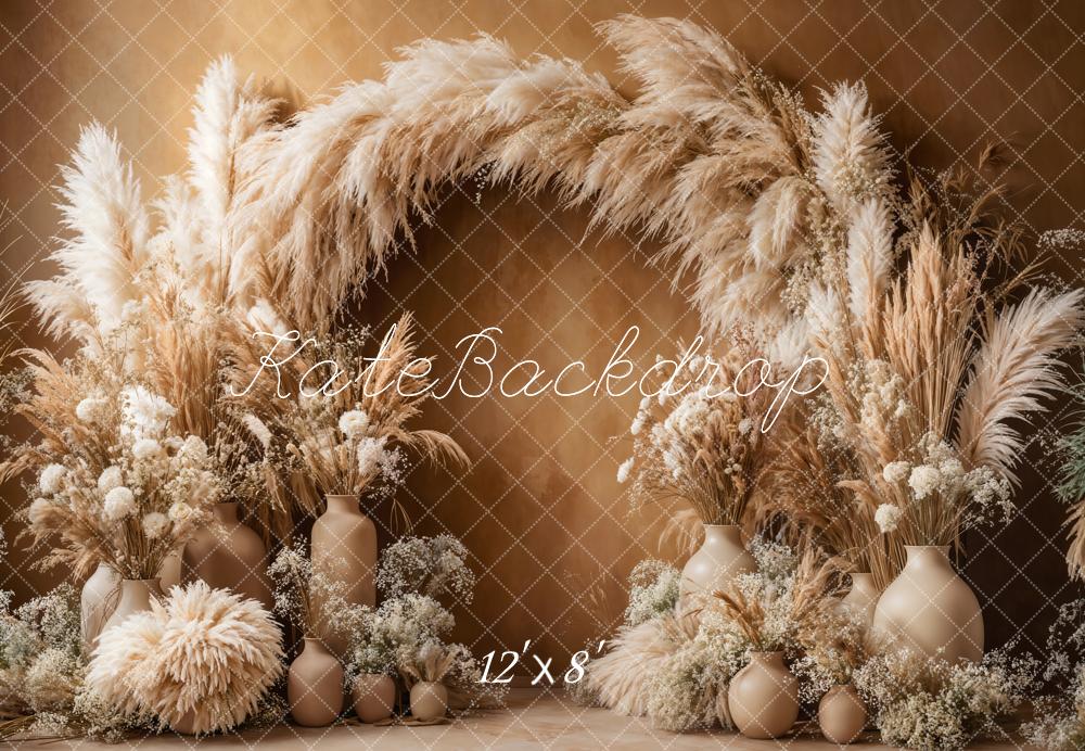 Kate Boho Arch Pampas Grass Brown Backdrop Designed by Emetselch