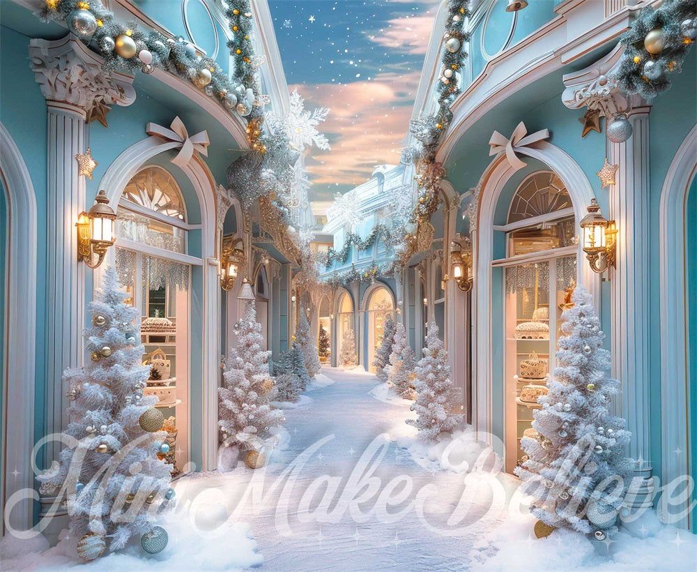 Fondo de Navidad Vintage Blue Heaven Street diseñado por Mini MakeBelieve