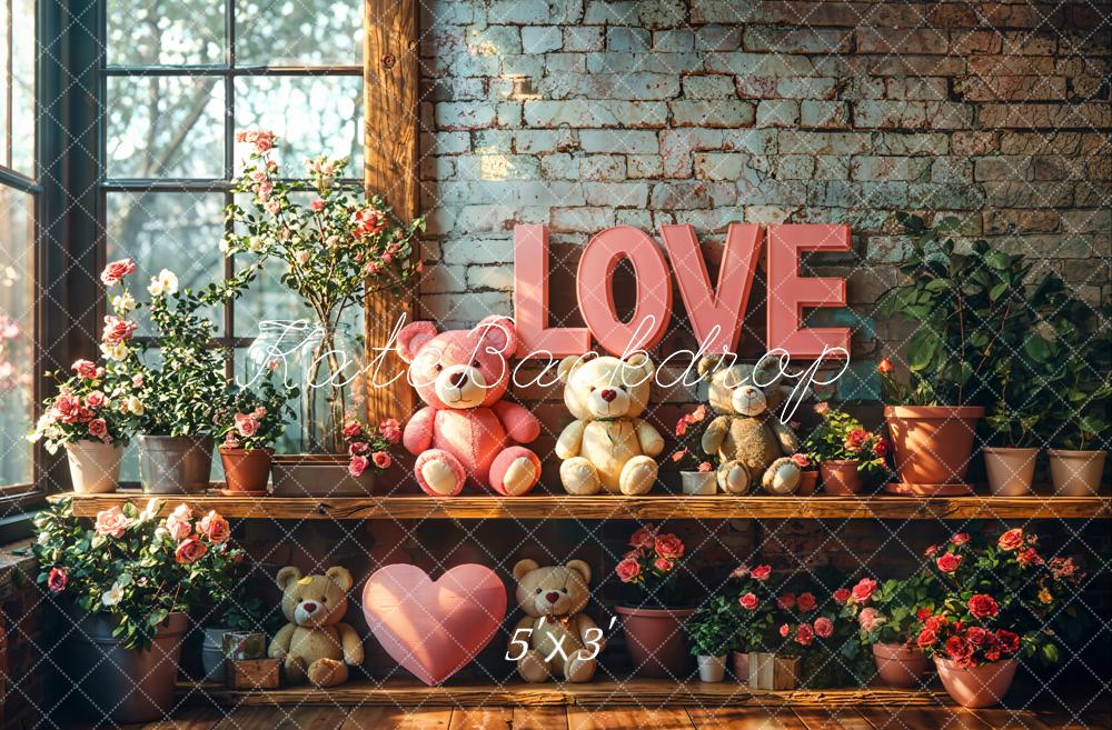 Kate Valentine Love Teddy Bear Floral Backdrop Designed by Emetselch