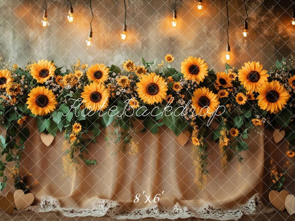 Kate Sunflower Garland Lights Rustic Backdrop Designed by Patty Roberts