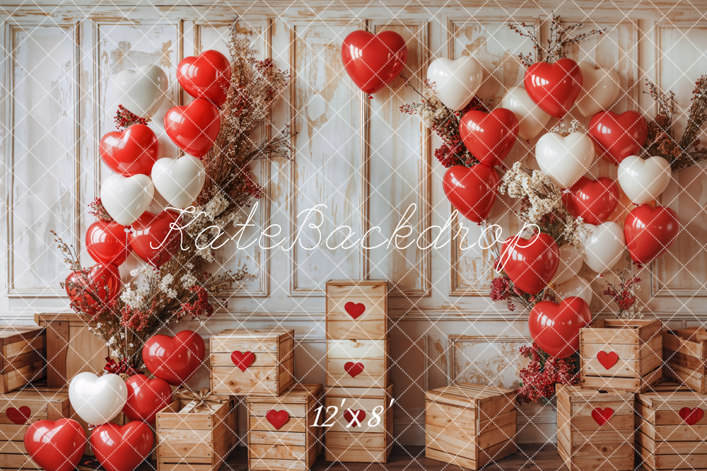 Kate Valentine Heart Balloons Rustic Wood Backdrop Designed by Emetselch