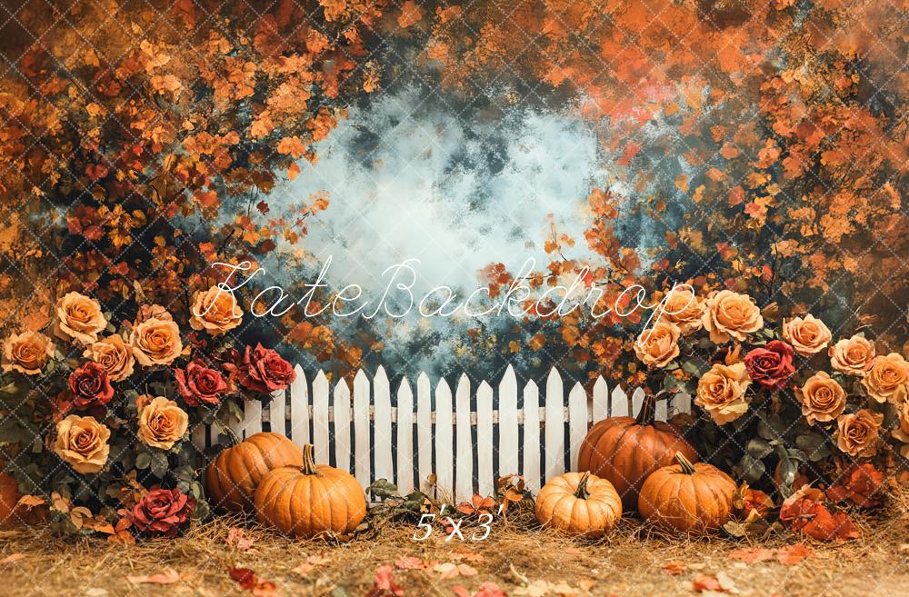 Fall Pumpkin Rose Garden Fence Foto Achtergrond Designed by Emetselch