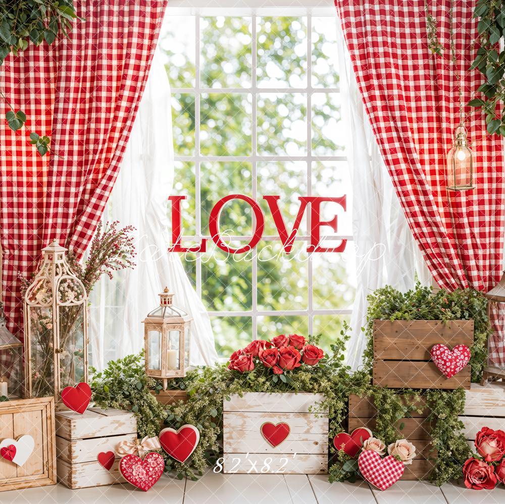 Lightning Deal #1 Kate Valentine's Day Love Rustic Window Wood Backdrop Designed by Emetselch