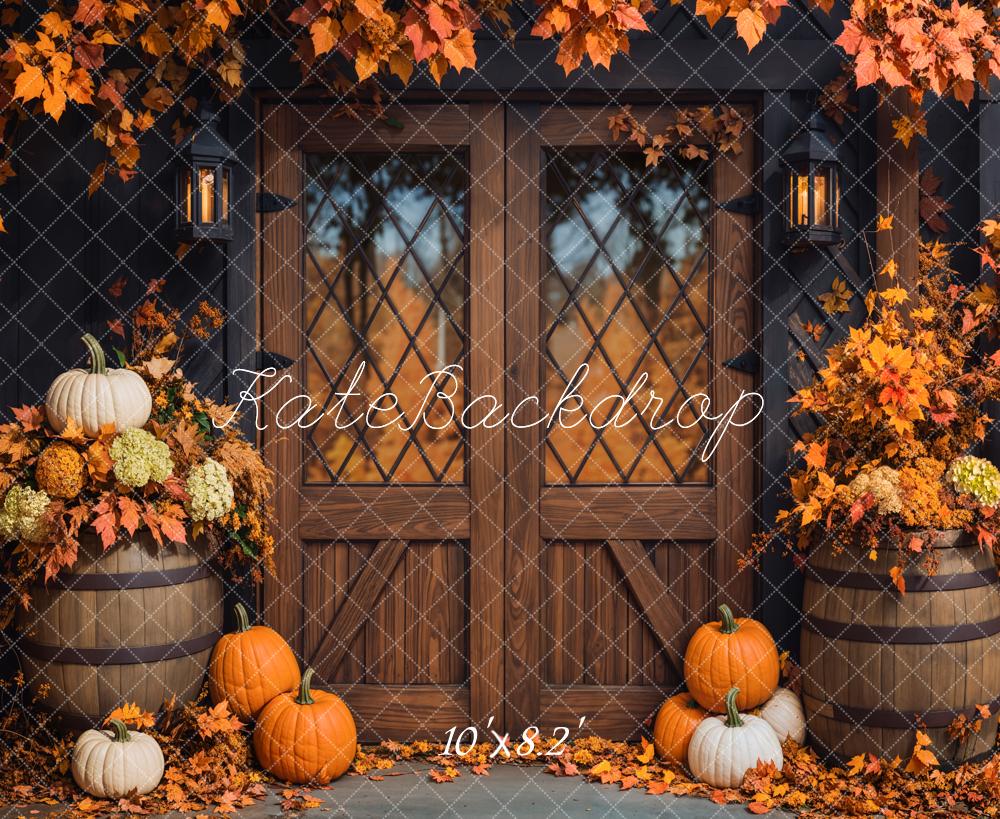 Fondo de puerta de madera de calabazas de otoño diseñado por Emetselch