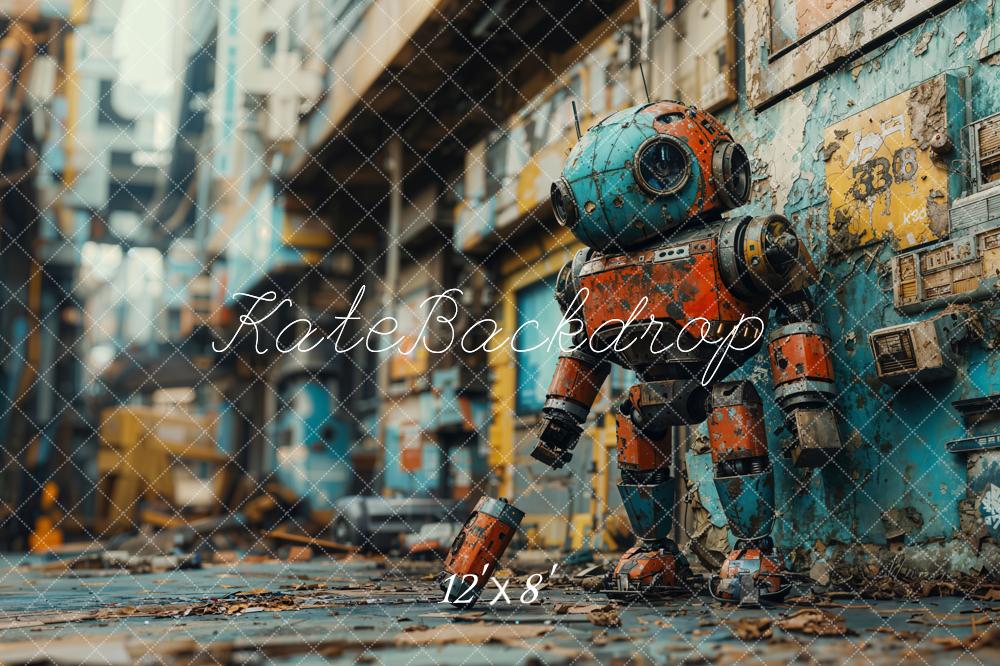 Kate Cartoon Futuristic Robot Urban Street Backdrop Designed by Emetselch