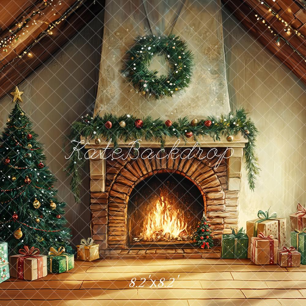 Kate Christmas Tree Fireplace Gift Box Backdrop Designed by GQ